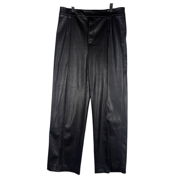Zara High Rise Faux Leather Pants Black Size XL Straight Leg Front leg Seam - Picture 1 of 9